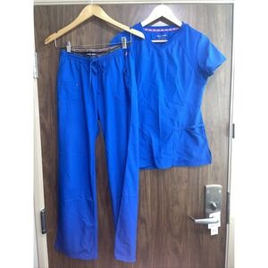 HeartSoul Scrub Set Women Royal Blue Top XS  & Pants Size Small